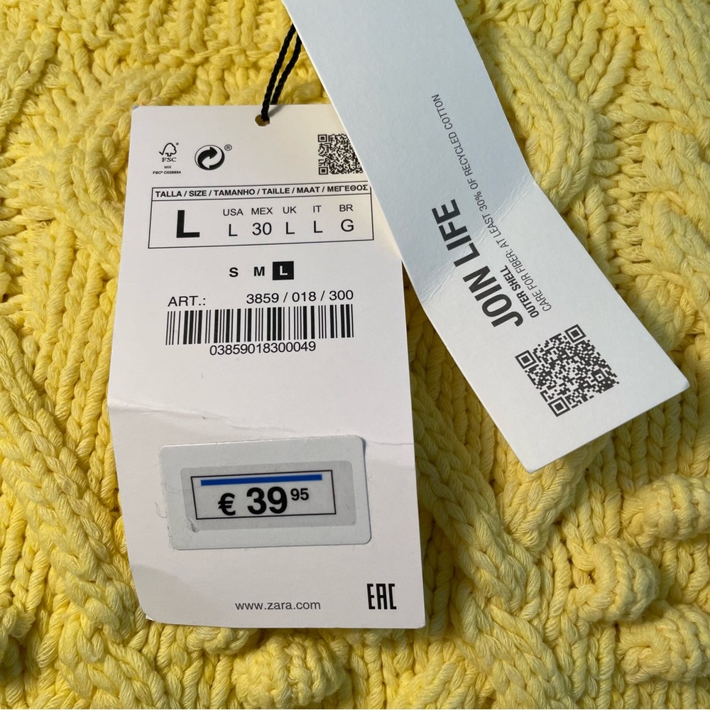 Zara Cable Knit Sweater Pompom Yellow crop - Picture 4 of 5